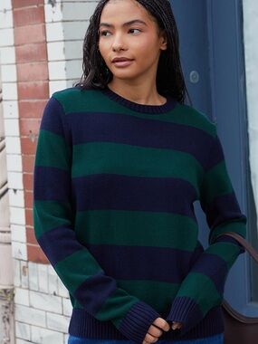 ‘John Galt’ women’s blue & green striped knit sweater